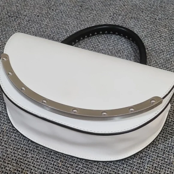 Sam Edelman Dinah Half Moon Handheld/Crossbody Small Bag White w/Silver Hardware - Picture 7 of 16
